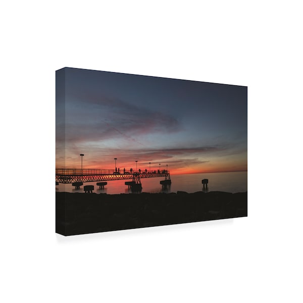 Kurt Shaffer Photographs 'Great Lake Pier Sunset Lovers' Canvas Art,16x24